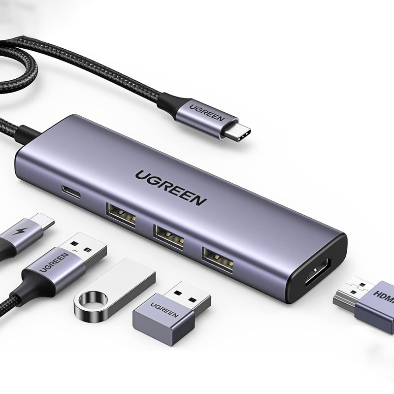 Hub chuyển Ugreen 5 in 1 Type C ra HDMI 4K@30Hz + USB 3.0 x 3 + Sạc PD 100W (15596)