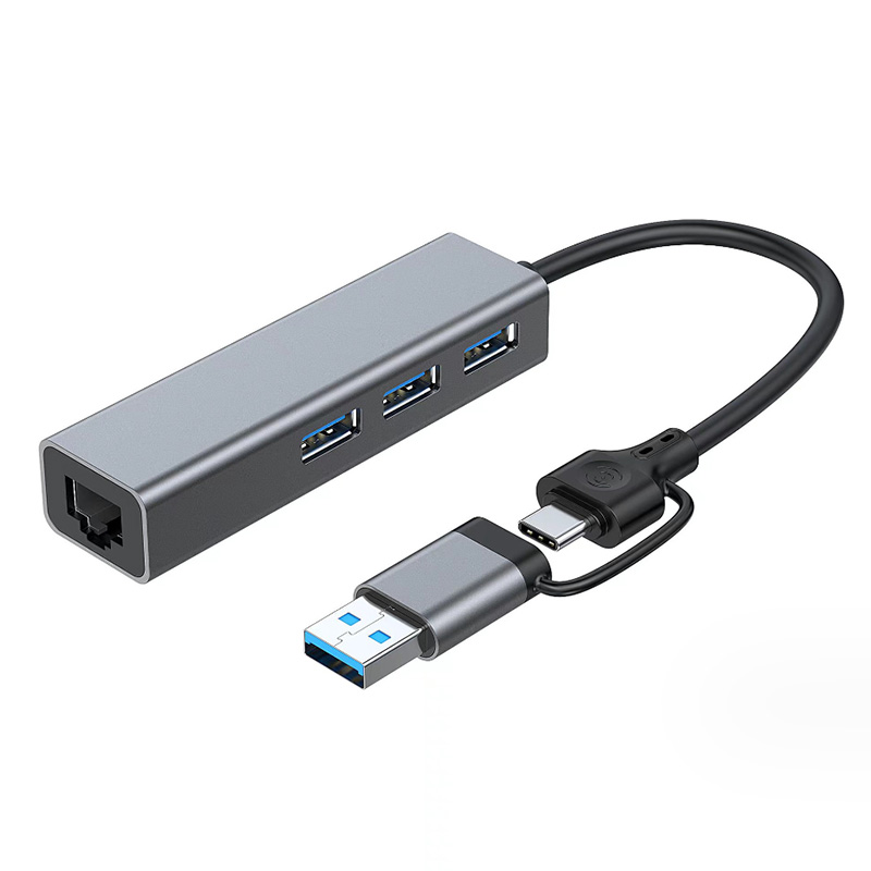 Hub 2 trong 1 Type C (USB) sang cổng mạng RJ45 + 3xUSB